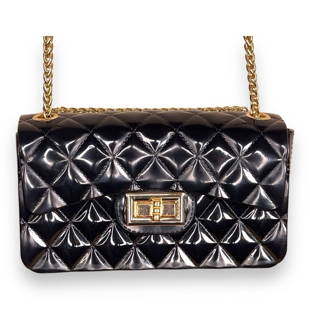 SMALL BLACK GOLD JELLY PURSE SMALL GOTH GLAM QUILTED LOOK